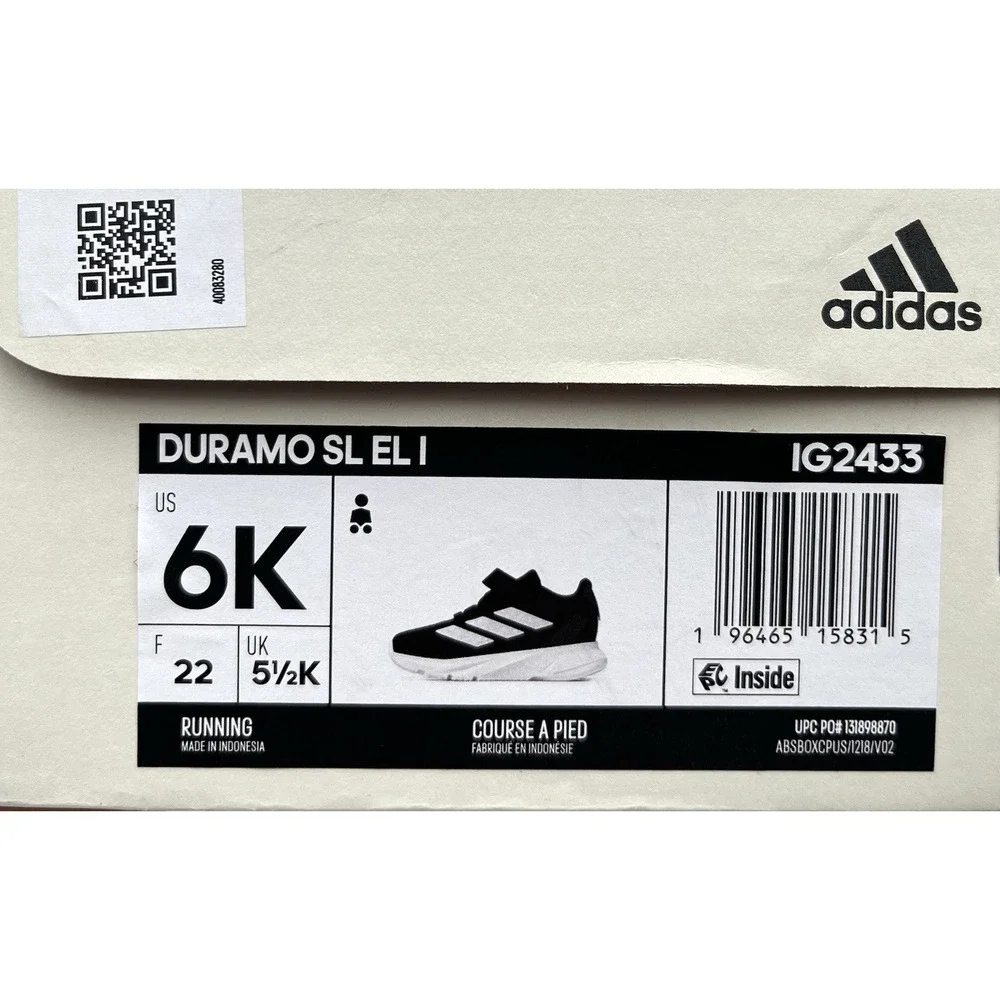 Adidas Duramo Baby Infant Boys Slip-on Sneaker Size 6 Black-White Flexible Shoes